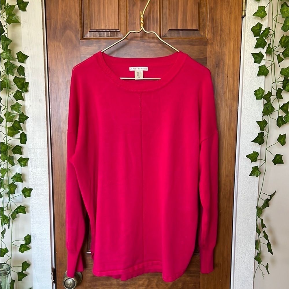 MAX STUDIO Fuschia Pink Lightweight Boat Neck Dolman Sleeve Sweater | XL